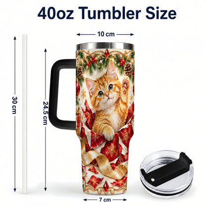 #pl[40oz|Black] Christmas Kitten 40oz Tumbler with Handle, Festive Cat Travel Cup