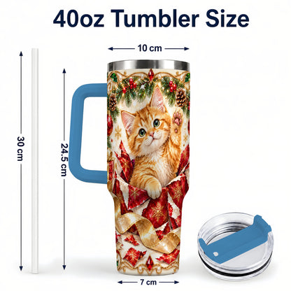 #pl[40oz|Blue] Christmas Kitten 40oz Tumbler with Handle, Festive Cat Travel Cup