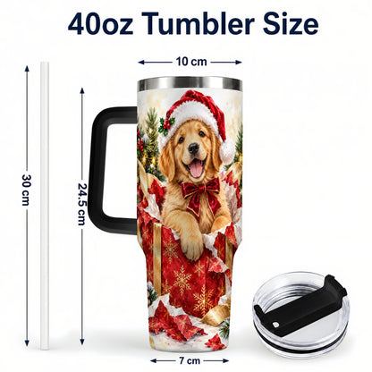#pl[40oz|Black] Christmas Golden Retriever 40oz Tumbler with Handle, Puppy Travel Cup