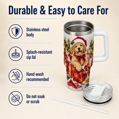 Christmas Golden Retriever 40oz Tumbler with Handle, Puppy Travel Cup