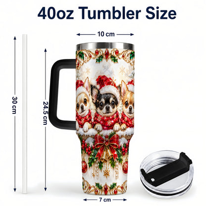 #pl[40oz|Black] Christmas Chihuahua 40oz Tumbler with Handle, Holiday Dog Travel Cup