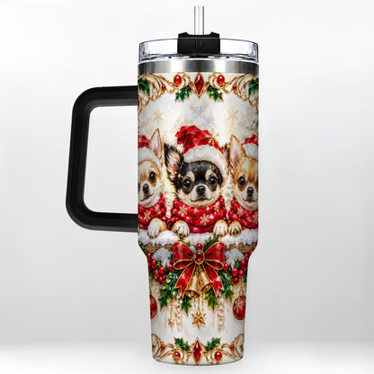 #pl[40oz|Black] Christmas Chihuahua 40oz Tumbler with Handle, Holiday Dog Travel Cup