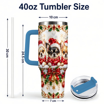 #pl[40oz|Blue] Christmas Chihuahua 40oz Tumbler with Handle, Holiday Dog Travel Cup
