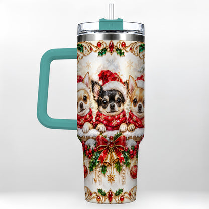 #pl[40oz|Green] Christmas Chihuahua 40oz Tumbler with Handle, Holiday Dog Travel Cup