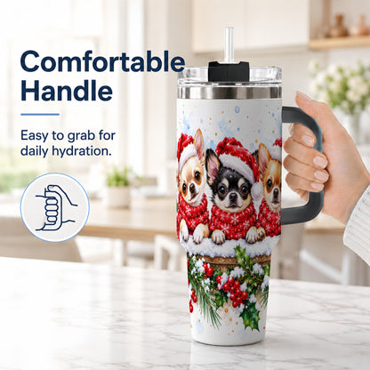 #pl[40oz|Black] Watercolor Chihuahua 40oz Tumbler with Handle, Christmas Dog Travel Cup