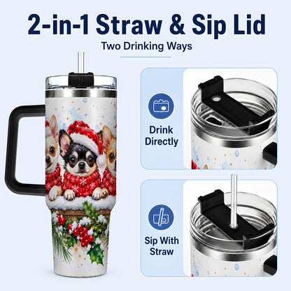 #pl[40oz|Black] Watercolor Chihuahua 40oz Tumbler with Handle, Christmas Dog Travel Cup