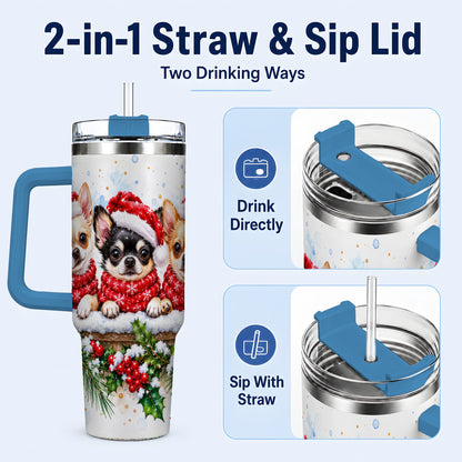 #pl[40oz|Blue] Watercolor Chihuahua 40oz Tumbler with Handle, Christmas Dog Travel Cup