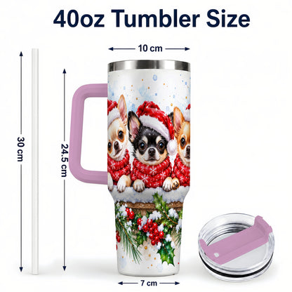 #pl[40oz|Pink] Watercolor Chihuahua 40oz Tumbler with Handle, Christmas Dog Travel Cup