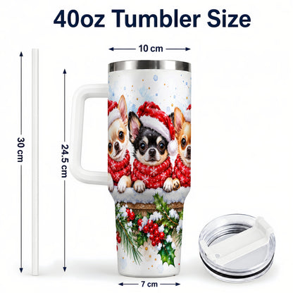 #pl[40oz|White] Watercolor Chihuahua 40oz Tumbler with Handle, Christmas Dog Travel Cup