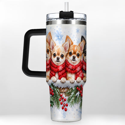 #pl[40oz|Black] Four Chihuahua 40oz Tumbler with Handle, Christmas Dog Travel Cup
