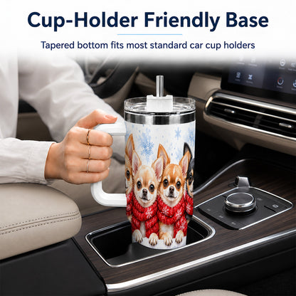 Four Chihuahua 40oz Tumbler with Handle, Christmas Dog Travel Cup