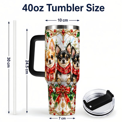 #pl[40oz|Black] Jeweled Chihuahua 40oz Tumbler with Handle, Christmas Dog Travel Cup