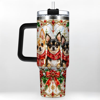 #pl[40oz|Black] Jeweled Chihuahua 40oz Tumbler with Handle, Christmas Dog Travel Cup