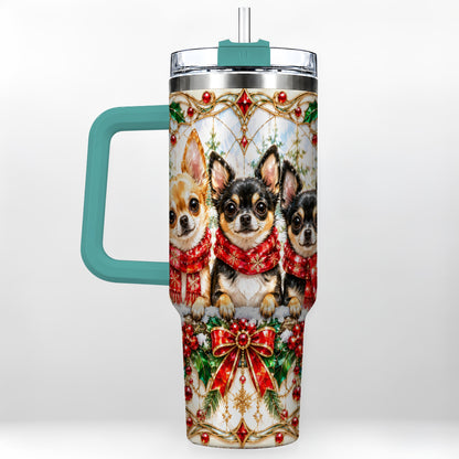 #pl[40oz|Green] Jeweled Chihuahua 40oz Tumbler with Handle, Christmas Dog Travel Cup