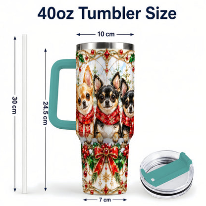 #pl[40oz|Green] Jeweled Chihuahua 40oz Tumbler with Handle, Christmas Dog Travel Cup