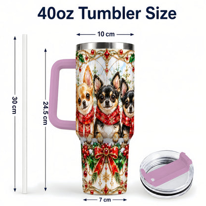 #pl[40oz|Pink] Jeweled Chihuahua 40oz Tumbler with Handle, Christmas Dog Travel Cup