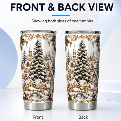 #pl[20oz|Steel] Snowy Village Tumbler 20oz, Christmas Stainless Steel Travel Cup