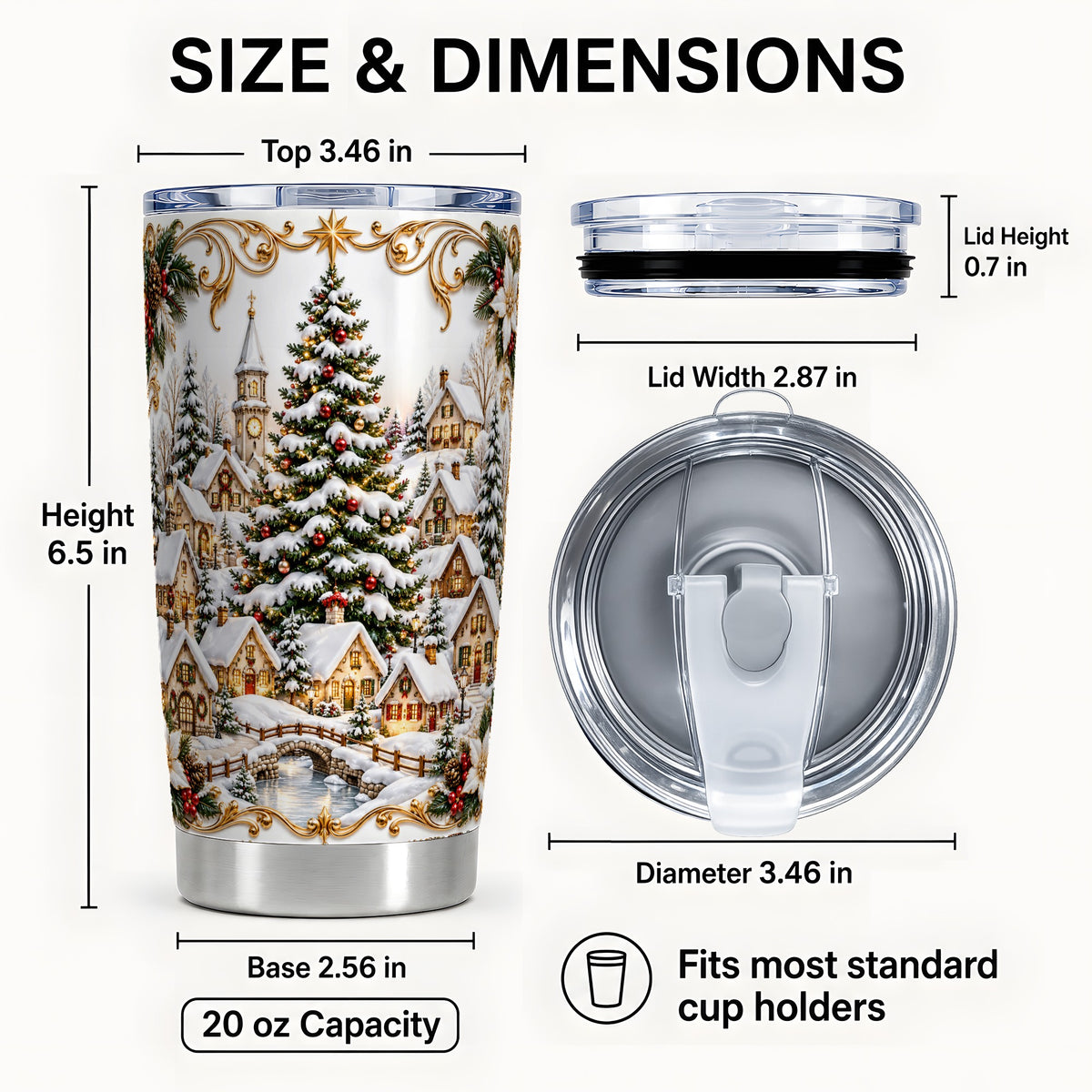 #pl[20oz|Steel] Snowy Village Tumbler 20oz, Christmas Stainless Steel Travel Cup
