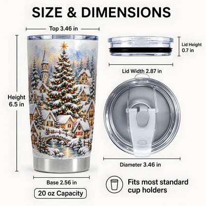 #pl[20oz|Steel] Watercolor Village Tumbler 20oz, Christmas Steel Travel Cup
