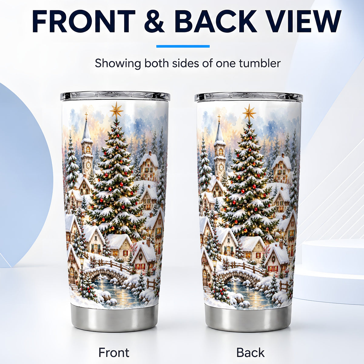 #pl[20oz|Steel] Watercolor Village Tumbler 20oz, Christmas Steel Travel Cup