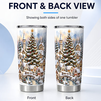 #pl[20oz|Steel] Watercolor Village Tumbler 20oz, Christmas Steel Travel Cup