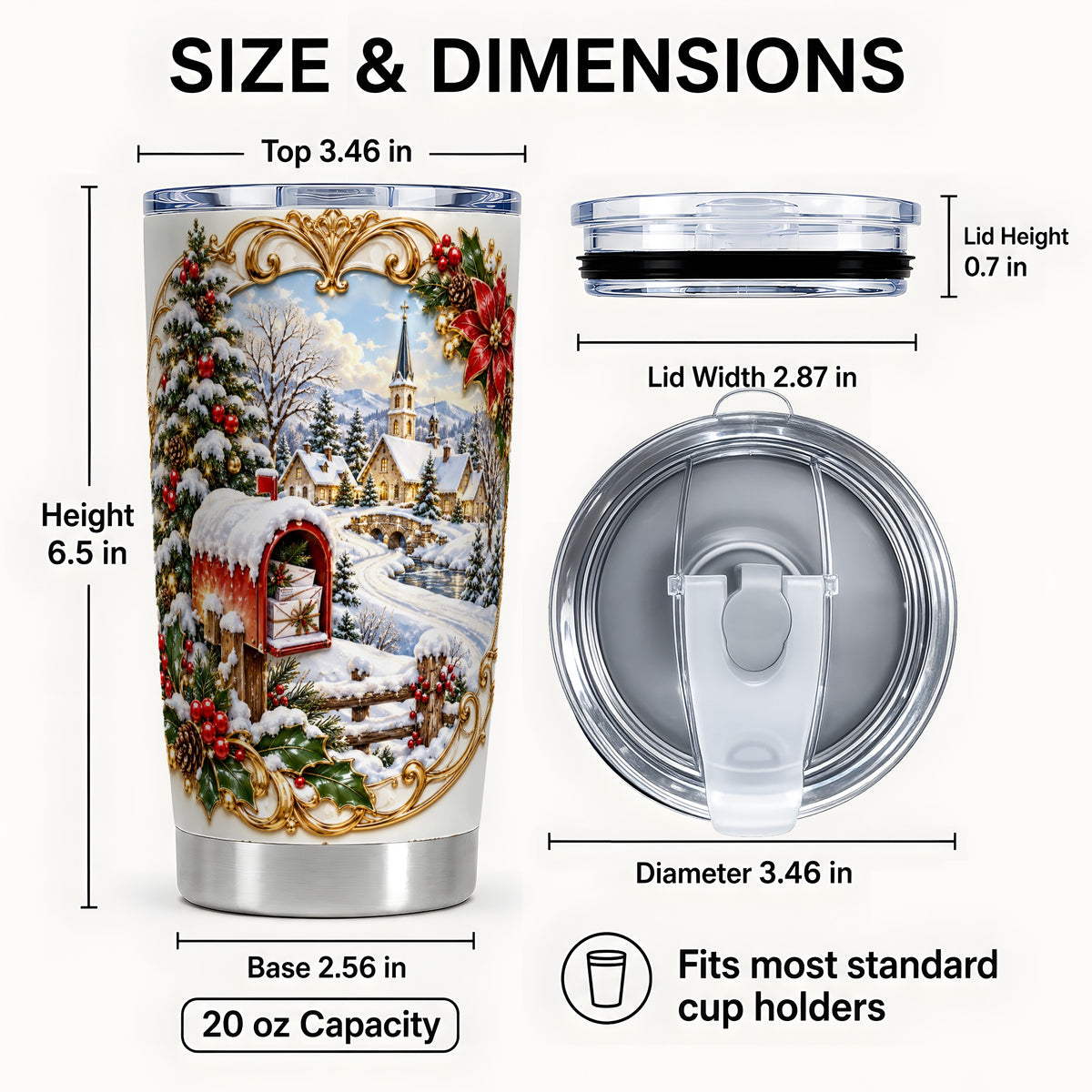 #pl[20oz|Steel] Christmas Mailbox Tumbler 20oz, Winter Stainless Steel Travel Cup