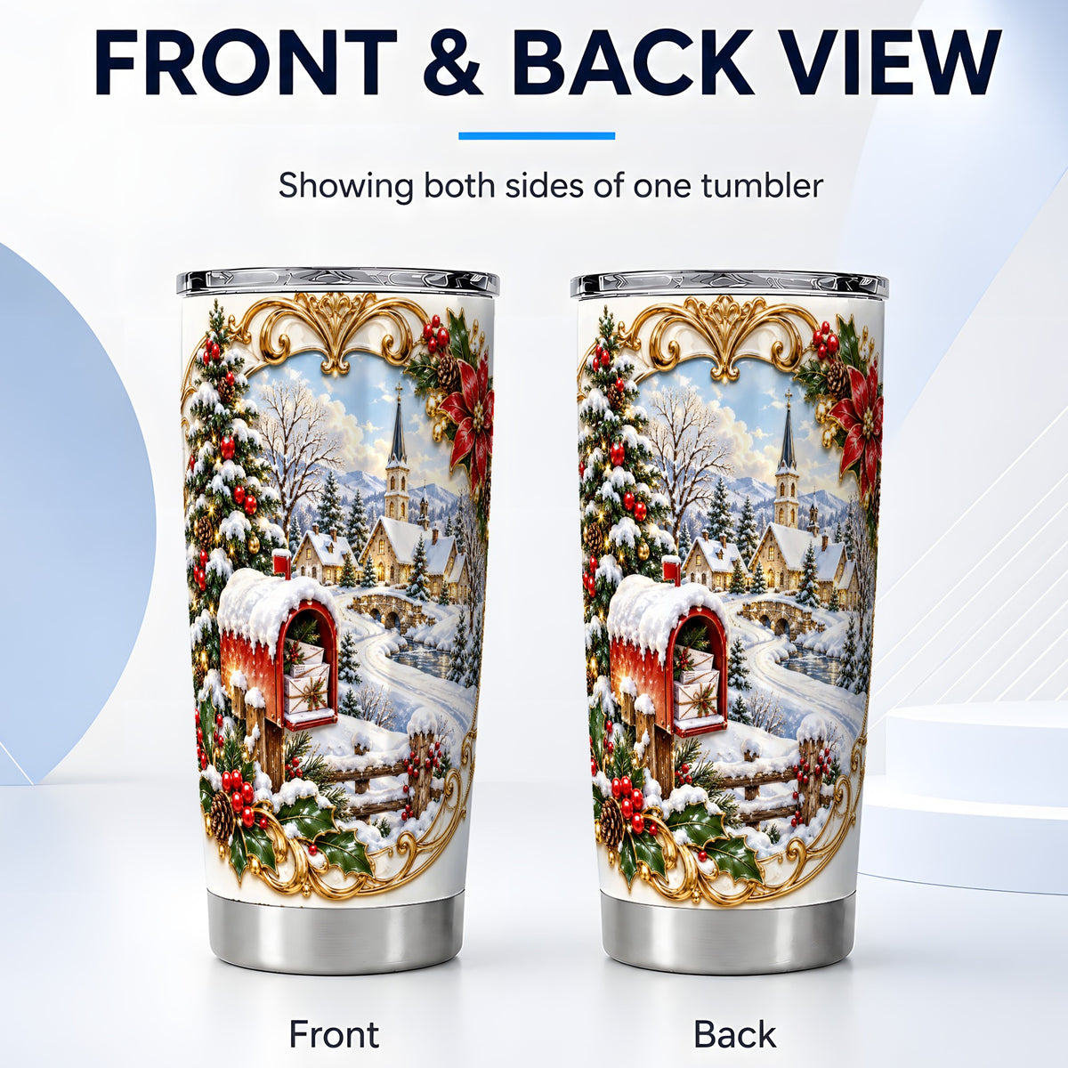#pl[20oz|Steel] Christmas Mailbox Tumbler 20oz, Winter Stainless Steel Travel Cup