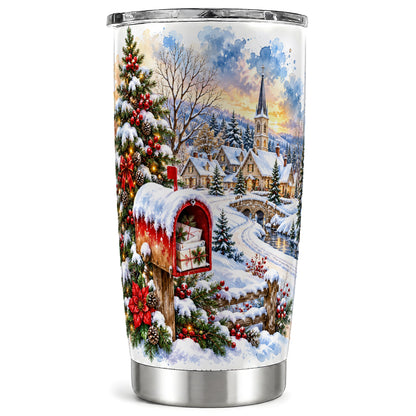Snowy Village Tumbler 20oz, Winter Tumbler, Stainless Steel Travel Cup