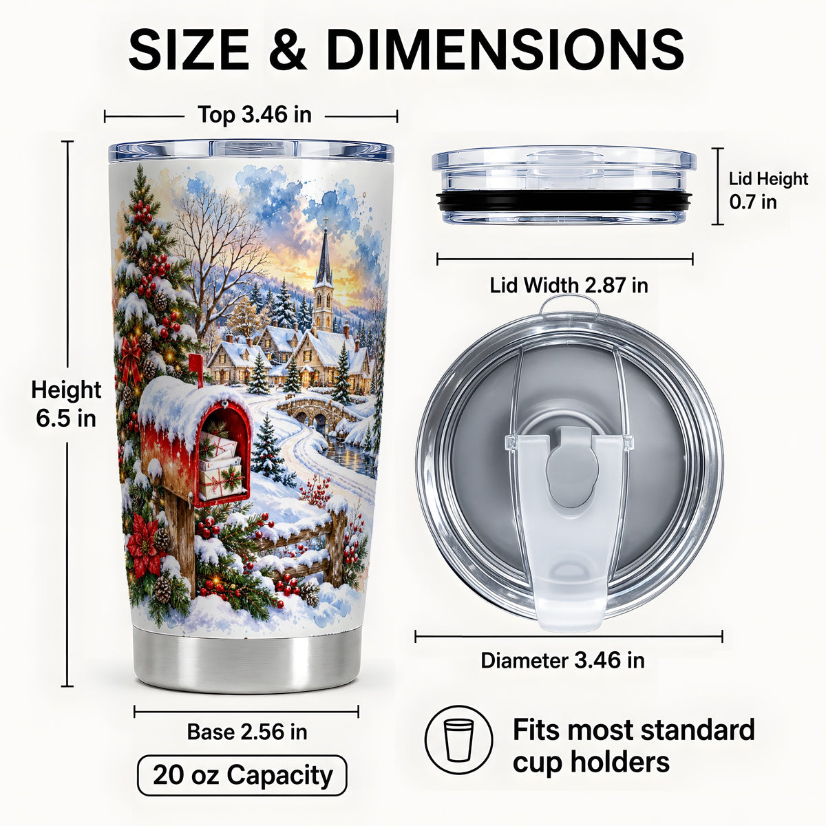 #pl[20oz|Steel] Snowy Village Tumbler 20oz, Winter Tumbler, Stainless Steel Travel Cup