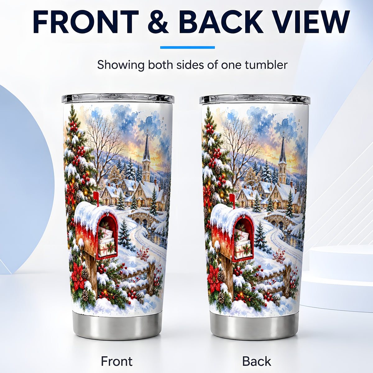 #pl[20oz|Steel] Snowy Village Tumbler 20oz, Winter Tumbler, Stainless Steel Travel Cup