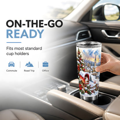 Snowy Village Tumbler 20oz, Winter Tumbler, Stainless Steel Travel Cup
