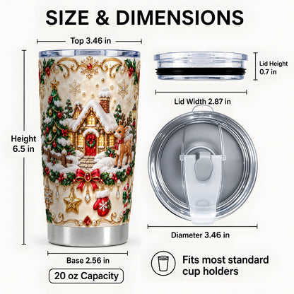 #pl[20oz|Steel] Winter Cottage Tumbler 20oz, Reindeer Tumbler, Stainless Steel Travel Cup