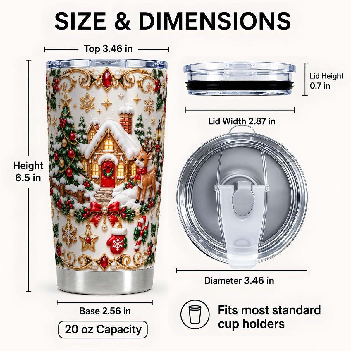 #pl[20oz|Steel] Winter Cottage Tumbler 20oz, Reindeer Tumbler, Stainless Steel Travel Cup