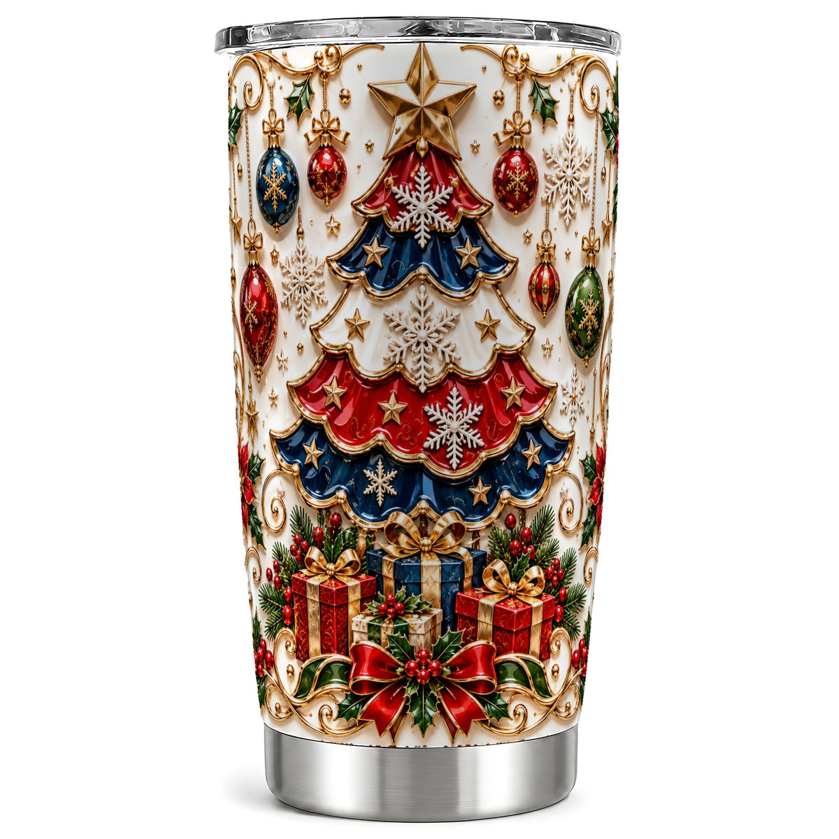Holiday Tree Tumbler 20oz, Snowflake Tumbler, Stainless Steel Travel Cup