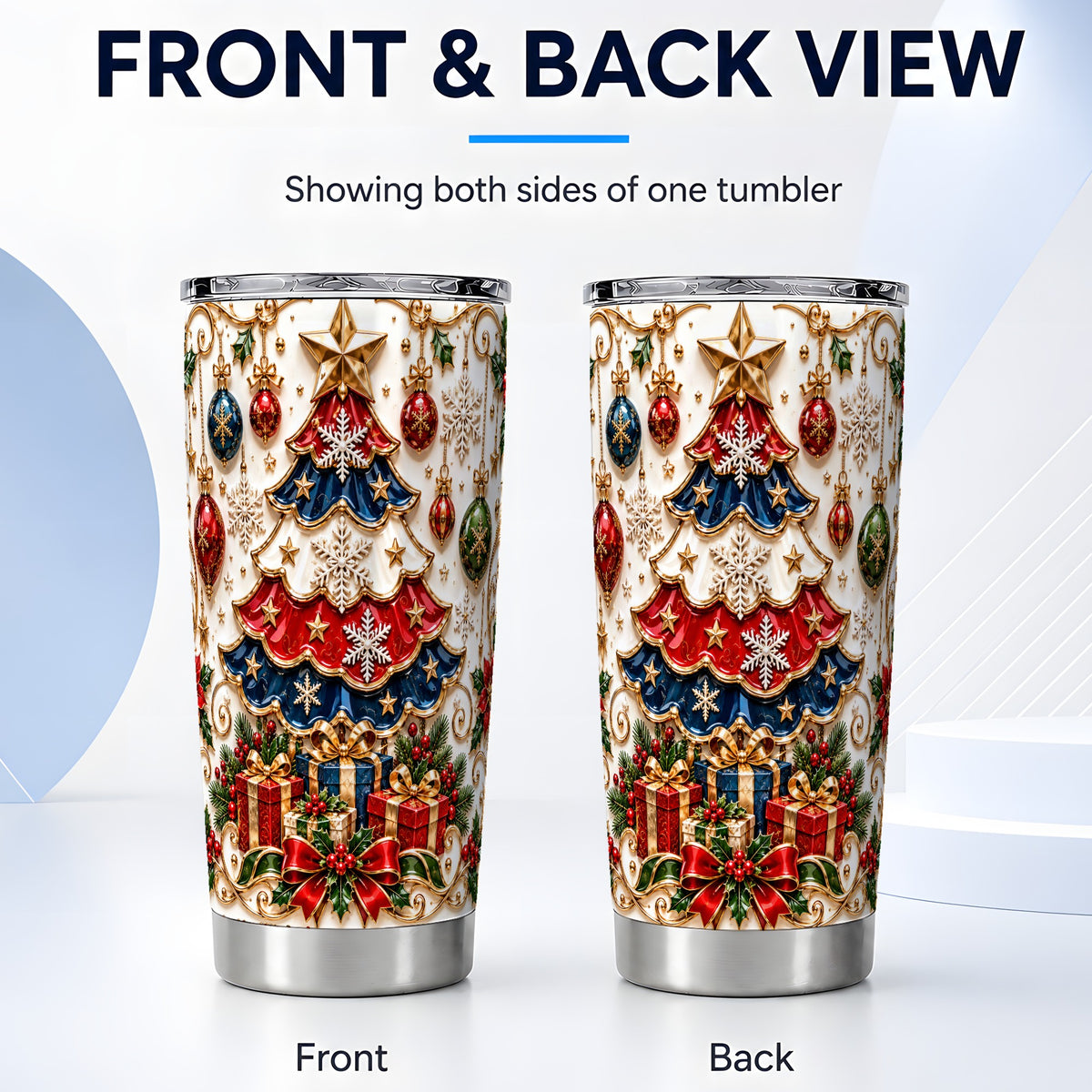 #pl[20oz|Steel] Holiday Tree Tumbler 20oz, Snowflake Tumbler, Stainless Steel Travel Cup