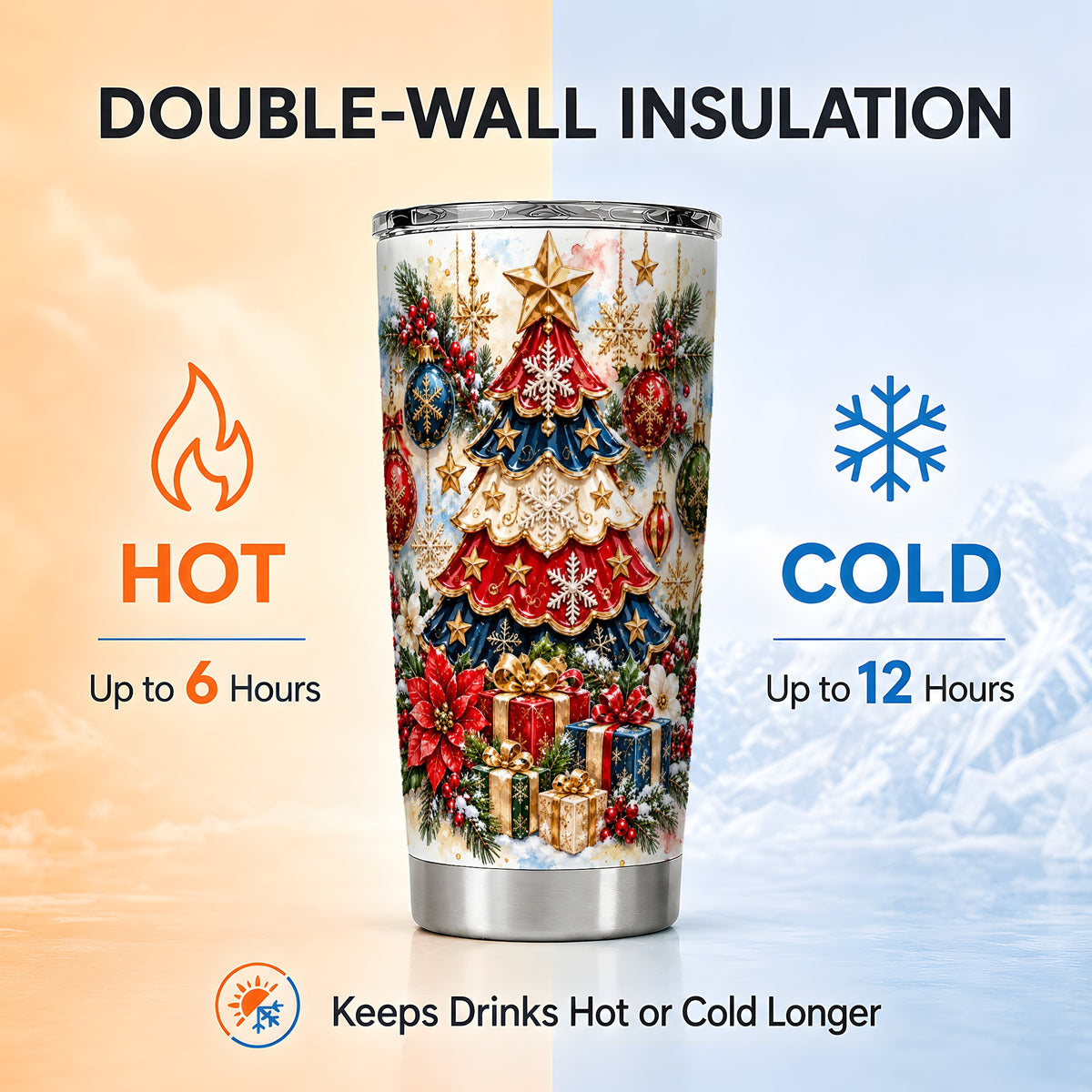 Holiday Tree Tumbler 20oz, Ornament Tumbler, Stainless Steel Travel Cup