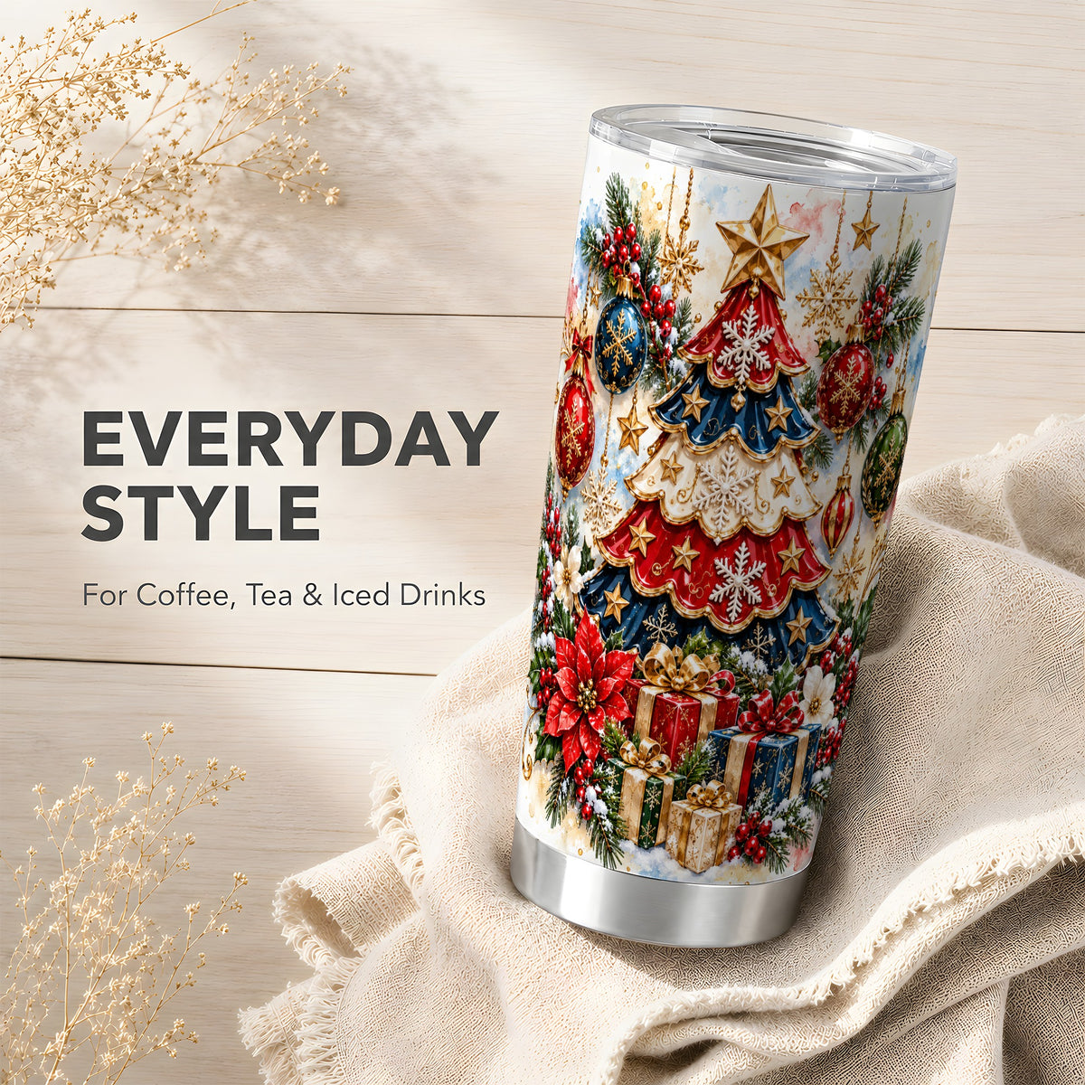 Holiday Tree Tumbler 20oz, Ornament Tumbler, Stainless Steel Travel Cup