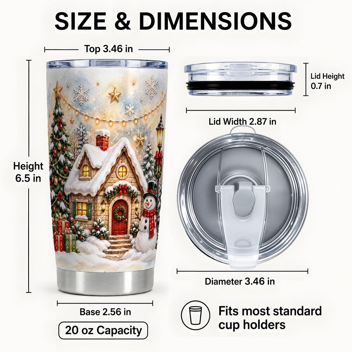 #pl[20oz|Steel] Christmas Cottage Tumbler 20oz, Snowman Tumbler, Stainless Steel Travel Cup