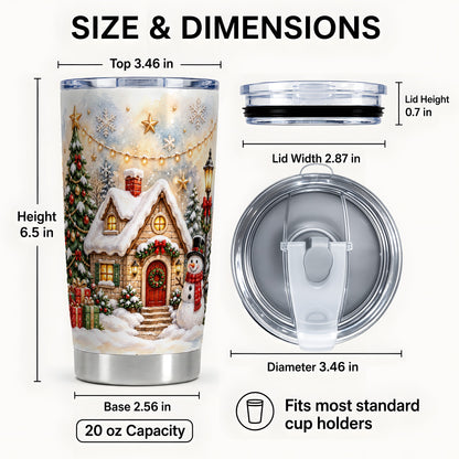 #pl[20oz|Steel] Christmas Cottage Tumbler 20oz, Snowman Tumbler, Stainless Steel Travel Cup