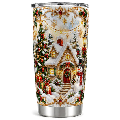 Ornate Christmas Tumbler 20oz, Snowman Tumbler, Stainless Steel Travel Cup