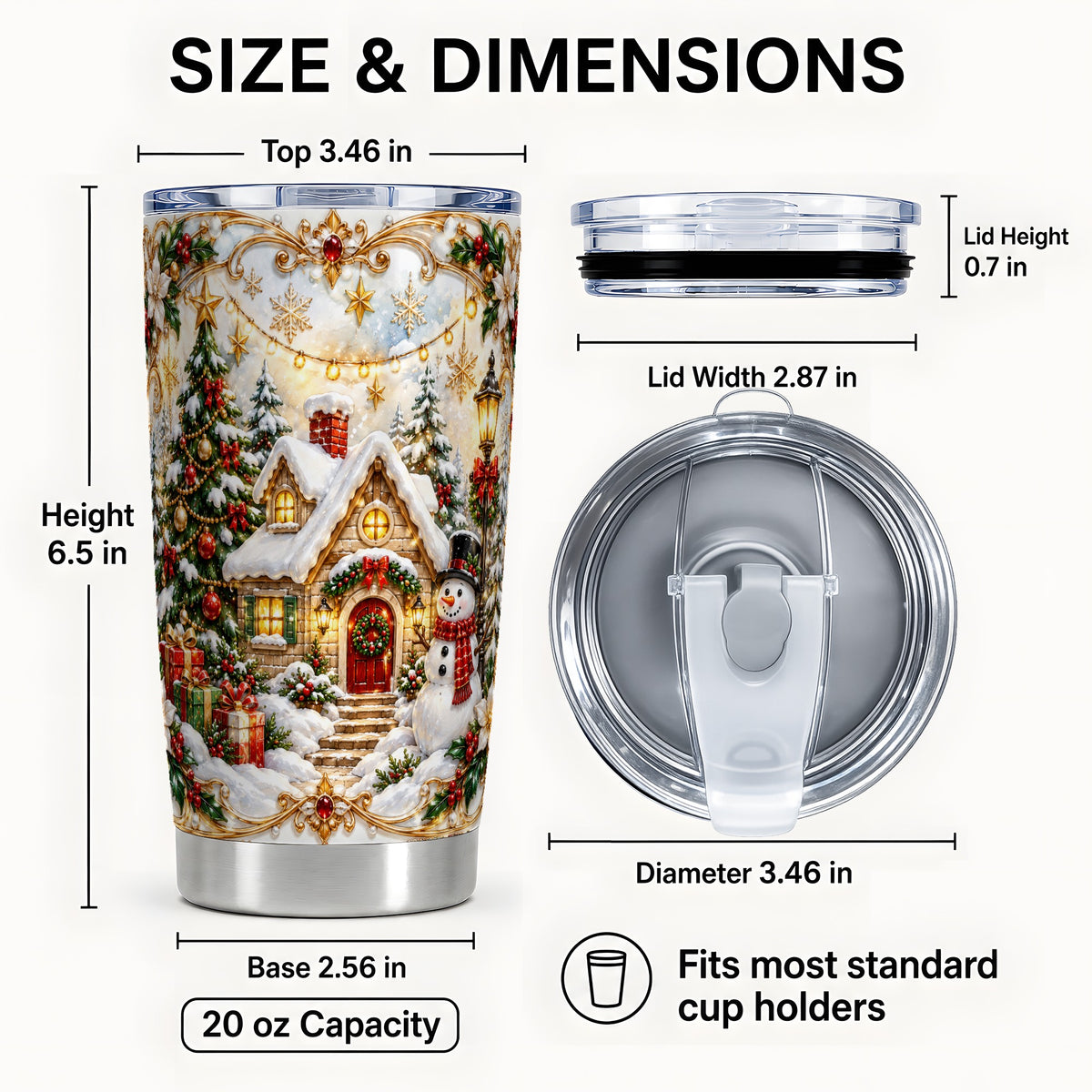 #pl[20oz|Steel] Ornate Christmas Tumbler 20oz, Snowman Tumbler, Stainless Steel Travel Cup