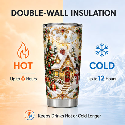 Ornate Christmas Tumbler 20oz, Snowman Tumbler, Stainless Steel Travel Cup
