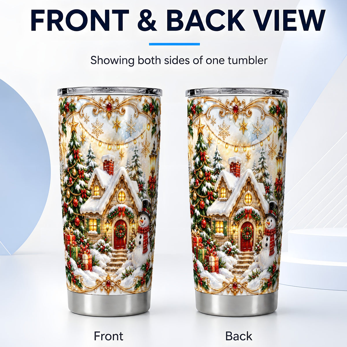 #pl[20oz|Steel] Ornate Christmas Tumbler 20oz, Snowman Tumbler, Stainless Steel Travel Cup