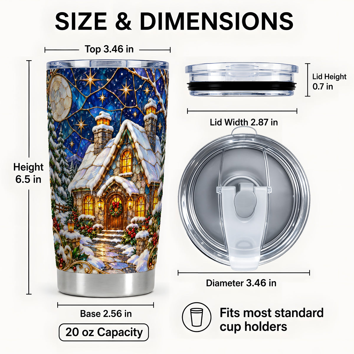 #pl[20oz|Steel] Winter Cottage Tumbler 20oz, Snowy Tumbler, Stainless Steel Travel Cup