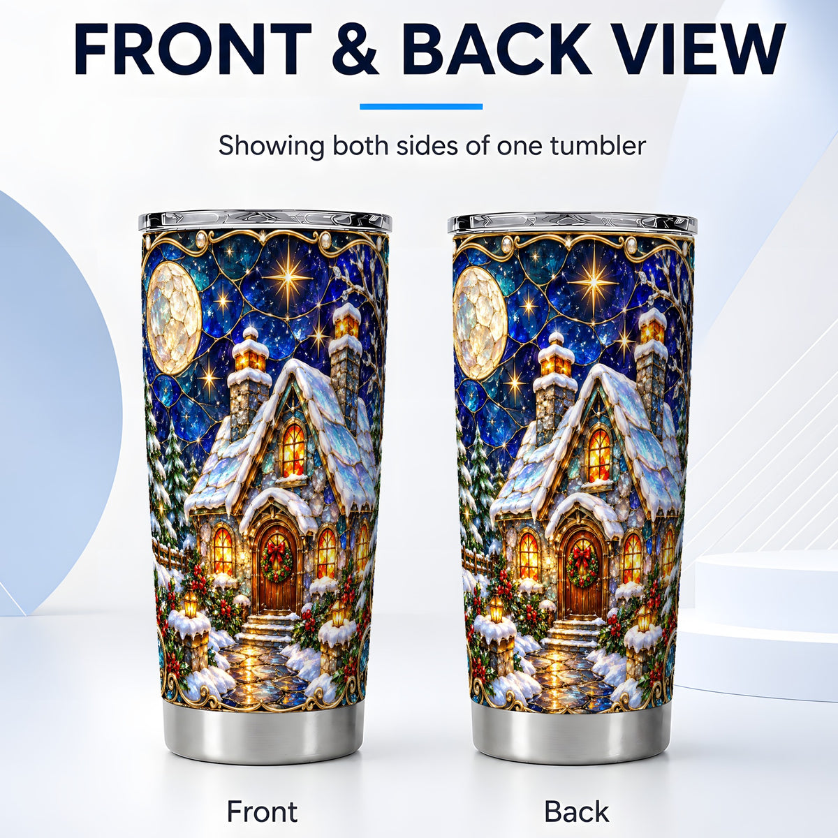 #pl[20oz|Steel] Jeweled Cottage Tumbler 20oz, Winter Tumbler, Stainless Steel Travel Cup