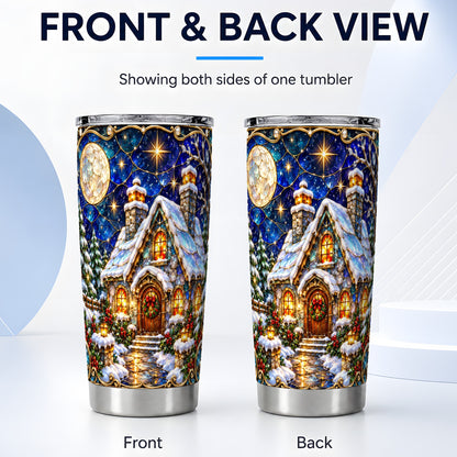 #pl[20oz|Steel] Jeweled Cottage Tumbler 20oz, Winter Tumbler, Stainless Steel Travel Cup
