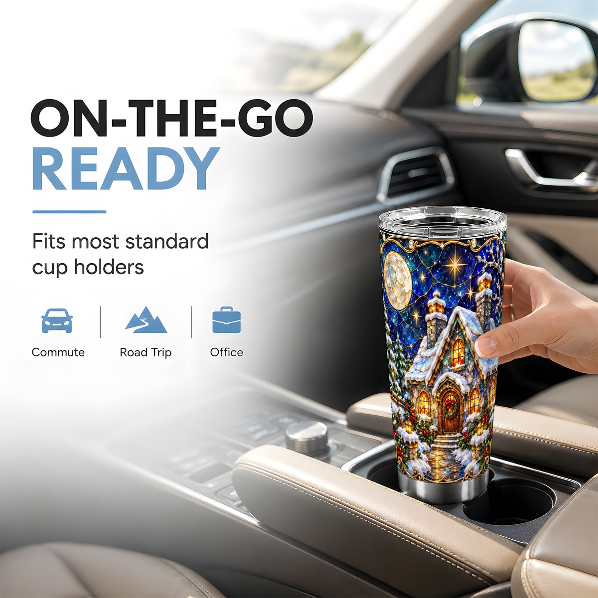 Jeweled Cottage Tumbler 20oz, Winter Tumbler, Stainless Steel Travel Cup
