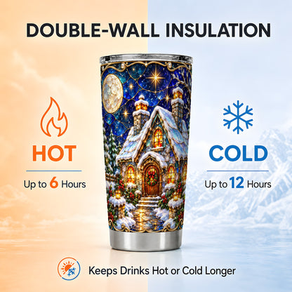 Jeweled Cottage Tumbler 20oz, Winter Tumbler, Stainless Steel Travel Cup