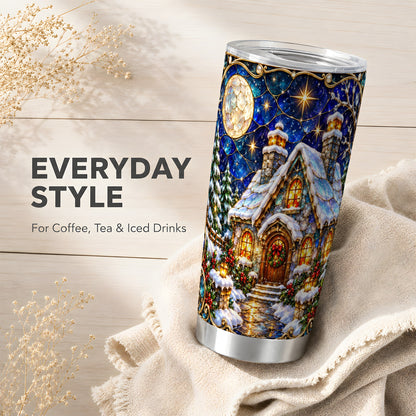 Jeweled Cottage Tumbler 20oz, Winter Tumbler, Stainless Steel Travel Cup