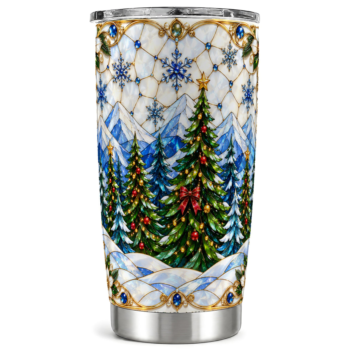 Christmas Forest Tumbler 20oz, Pine Tumbler, Stainless Steel Travel Cup